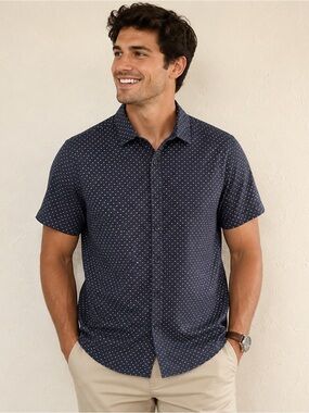 WULFUL Men’s Navy Geometric Print Button-Up Shirt | Size S
